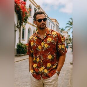 EUC Tommy Bahama Large‎ 100% Silk Mens Hawaiian Shirt Large L Vacation Beach